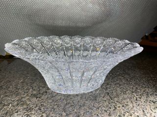 Vintage Bohemian,  Hand - Cut 24 Lead Crystal Glass Oval Bowl 10x6x3.  5 "