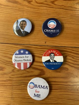 2008 Barack Obama Official Presidential Campaign Buttons Pins Set Of 5