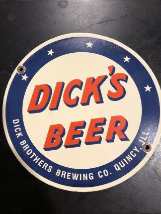 8” Dicks Beer Porcelain Vintage Advertising Oil Gas Patina