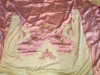 Gorgeous Vintage 40’s Liquid Satin Twin / Full Bedspread Chenille Flowers Pink