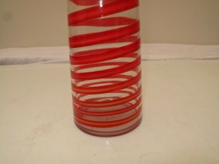 VTG MCM HAND BLOWN ART GLASS VASE TALL CLEAR WITH RED YELLOW ORANGE HELIX SPIRAL 3