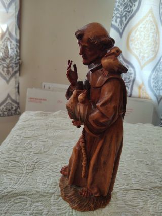 Vintage Anri St.  Francis Wood Carved Figurine 10 In Tall With Label