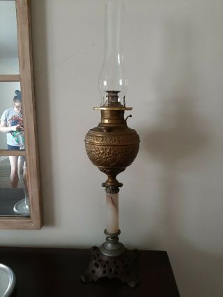 Vintage B & H Oil Lamp Brass & Marble