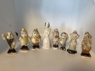 Vintage Disney Snow White The Seven Dwarfs Miniature Chalkware Figures Bisque
