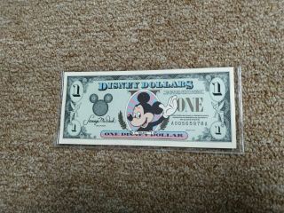 Disney Dollars 1995 A Series Mickey One 1 Dollar Bill Signed By Character