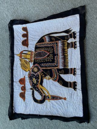 Vintage Indian Mirror Thread Hand Embroidery Elephant Panel
