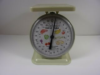 VINTAGE METAL AMERICAN FAMILY FOOD/ KITCHEN SCALE CREAM COLORED? 25LBS PRE - OWNED 2