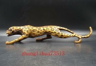 300mm Collectible Handmade Carved Statue Leopard Panther Copper Brass Deco Art