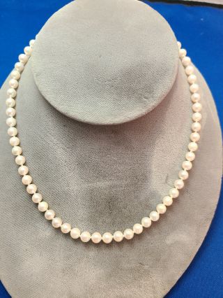 Vintage 14k Gold Clasp 6 Mm Salt Water Cultured Akoya Pearl 18 " Necklace Strand