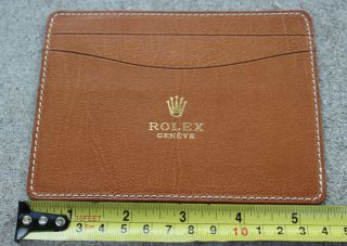 Rolex Geneve Brown Camel Leather Card Holder Wallet 50.  05.  34 Vintage 5.  5x4 "