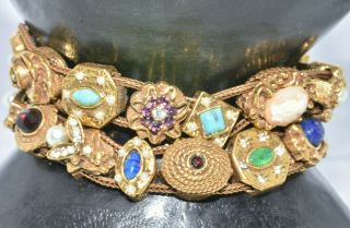 Vintage Goldette Victorian Revival 2 Row Slide Charm Bracelet