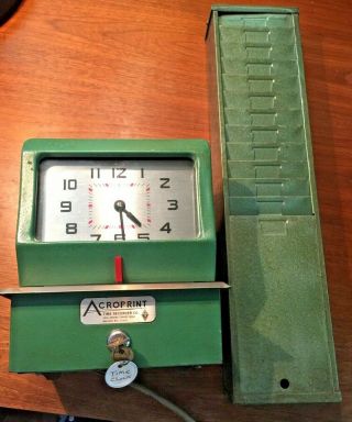 Vintage Acroprint Time Clock Punch Clock With Storage Rack & 6 Timecards