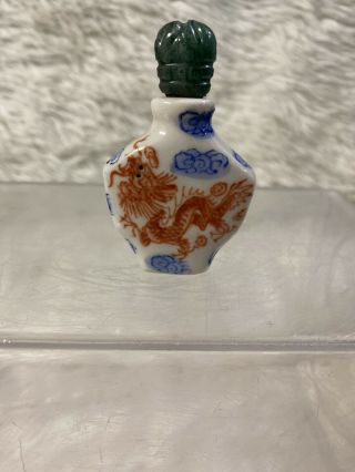 Old Vintage Porcelain Snuff Bottle With Dragon