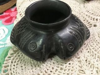 Vintage Black Mexican Pottery By Dona Rosa Pisces Double Fish Vase Pot,  Oaxaca