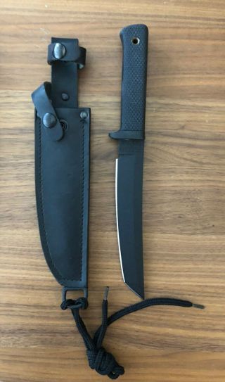 Vintage Cold Steel Recon Tanto Carbon V Fighting Knife Usa Made Leather Sheath