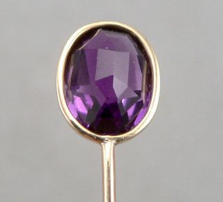 Vintage 14k Yellow Gold Amethyst Stickpin Stick Pin Faceted On Both Sides 1.  9g