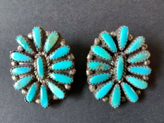 Vtg Sterling Turquoise Pierced Earrings Larry Moses Begay Lmb Old Navajo