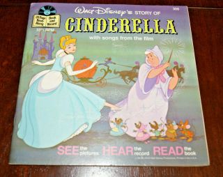 Walt Disney 24 Page Read Along Book And Record Cinderella 33 Rpm 1977 Near