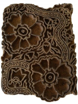 Vintage India Hand Carved Wood Print Block Textile Stamp Leaf Flower Print