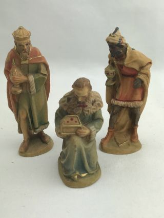 Vintage Anri Italy Hand - Carved Wooden Nativity Wise Men 2” - 3”h