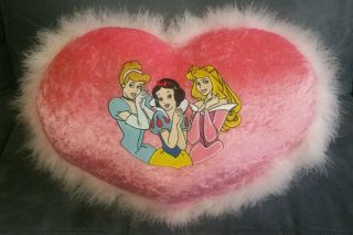 Walt Disney Princess Cinderella,  Snow White,  & Aurora Fuzzy Heart Plush Pillow