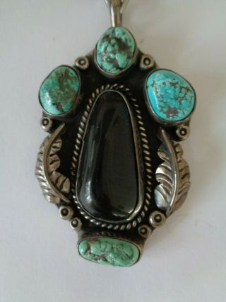 Authentic Vintage Large Navajo Sterling Silver,  Turquoise,  With Choker & Pendant