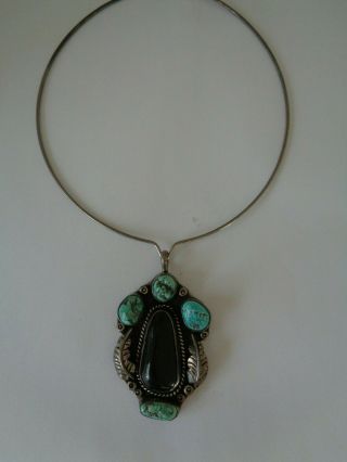 Authentic Vintage Large Navajo Sterling Silver,  Turquoise,  With Choker & Pendant 2