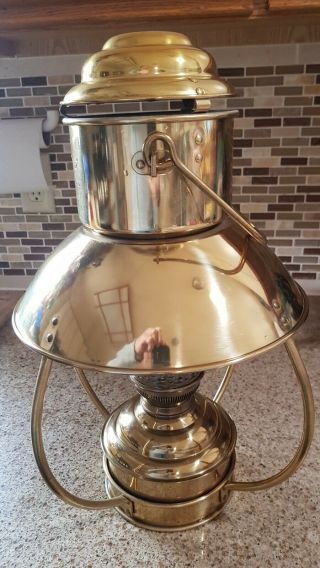 Vintage Ideal Brenner 20 Inch Brass Hanging Oil Trawler,  Yacht,  Camping Lamp