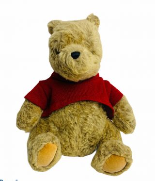 Gund Classic Pooh Vintage Teddy Bear Stuffed Animal Red Sweater 12” Sitting Tan