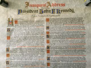 Vintage 1963 President John F.  Kennedy Inaugural Address Poster Scroll Medieval 2