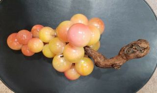 Vintage Alabaster Marble Stone Grapes With Wood Stem