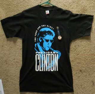 Vintage 1992 Bill Clinton For President Campaign Cure For The Blues T - Shirt