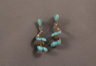 Vintage Zuni Silver And Turquoise Earrings
