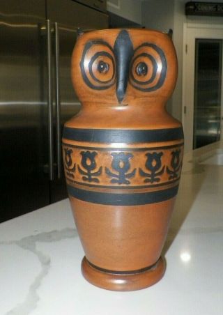 Vtg Mcm Mid Century Modern Brown Pottery Owl Figurine Made In Italy 11 1/2 " Tall