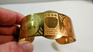 Vintage 1934 Chicago’s Worlds Fair Etched Brass Cuff Bracelet