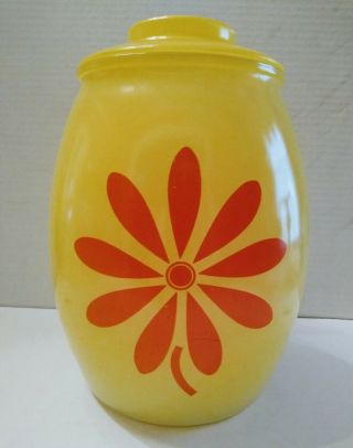 Vintage Bartlett Collins Glass Cookie Jar With Lid Yellow With Orange Flower