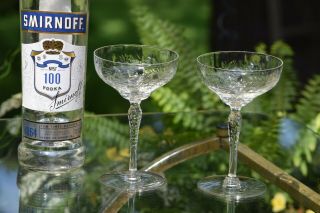 Vintage Etched Cocktail Martini Glasses,  Set Of 4,  Vintage Champagne Glasses
