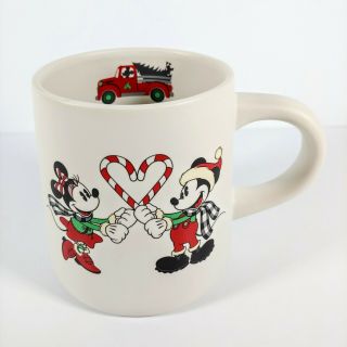 Disney Parks Mickey & Minnie Mouse Christmas Holiday White Ceramic Mug 4 " Tall