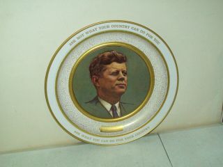 Vintage Fabcraft Jfk Tin Collectible Plate Famous " Ask Not " Speech President Jfk