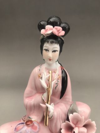 Chinese Hand make Enamel color porcelain Play the flute beauty girl statue N003 2