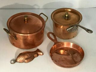 Vintage Mini Ethan Allen Copper And Brass Pot,  Lid,  Frying Pan,  Made In England