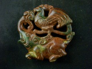 Good Quality Chinese Old Jade Rooster On Elephant Pendant E197
