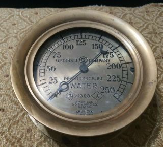 Vintage 1923 Brass Industrial Water Pressure Gauge 5” Us Gauge Grinnell Company