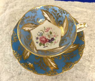 Vintage Paragon Blue Gold Flowers Bone China Double Warrant Cup & Saucer