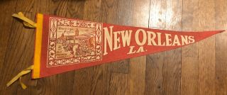 Vintage 1950’s Orleans Old French Market Souvenir Pennant Flag Banner -