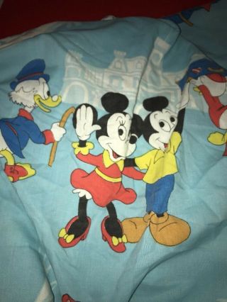 Vintage Walt Disney Prod Twin Flat Sheet Mickey Mouse Magic Kingdom Frontierland