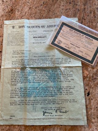 1931 Official Boy Scout Eagle Award Letter & Certificate - Dated Nov.  18,  1931