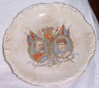 1902 Antique King Edward Vii & Queen Alexandra Coronation Shallow Dish/plate
