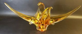 Vintage Chalet Lorraine Art Glass 18.  5” Freeform Sculpture Bowl Gold