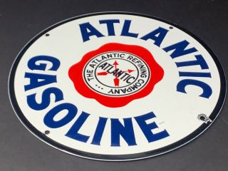 Vintage Atlantic Gasoline Porcelain Advertising 12 Sign Gas Oil Metal Pump Plate